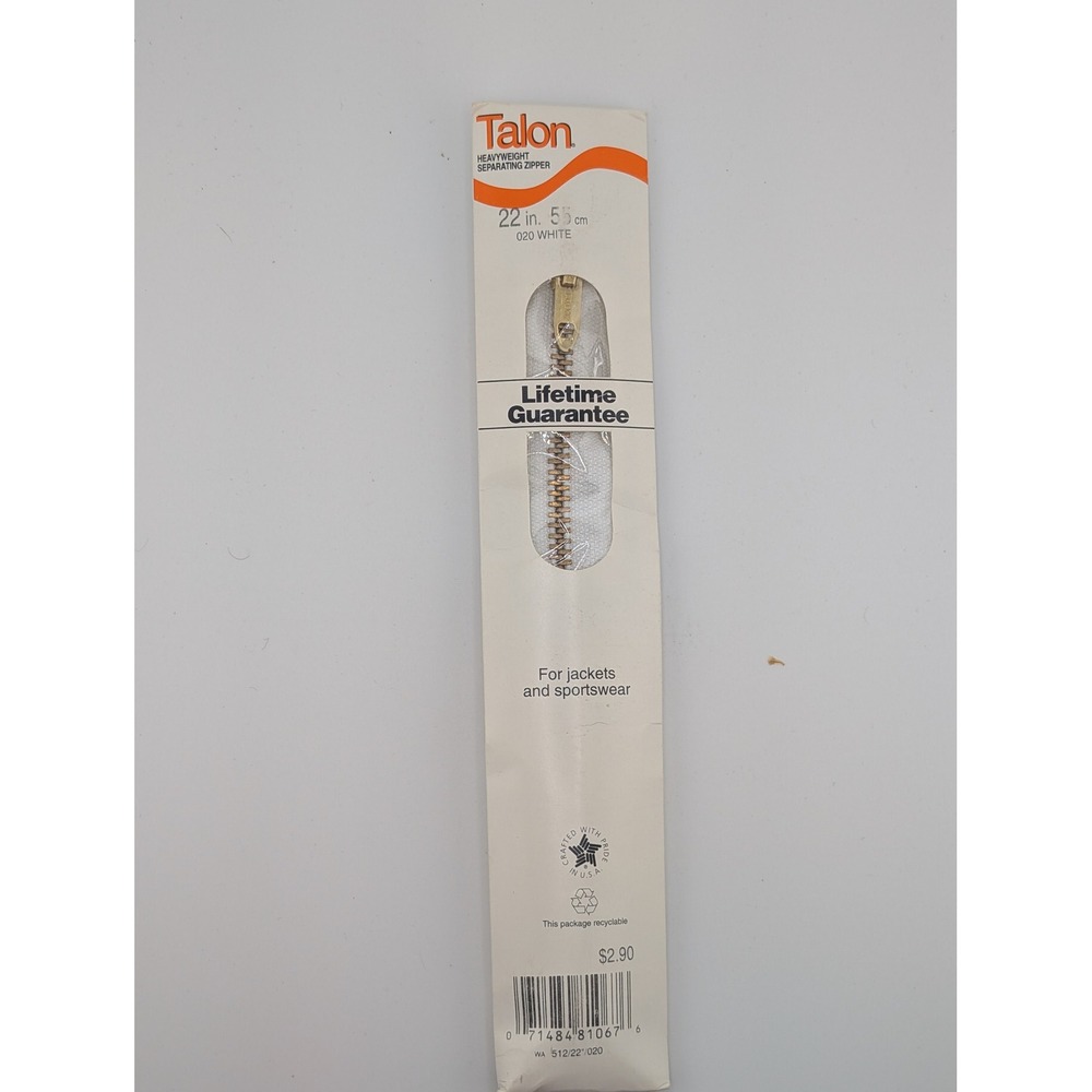 Talon Heavy Weight Separating Metal Zipper 22 in White Jackets‎ Sportswear New